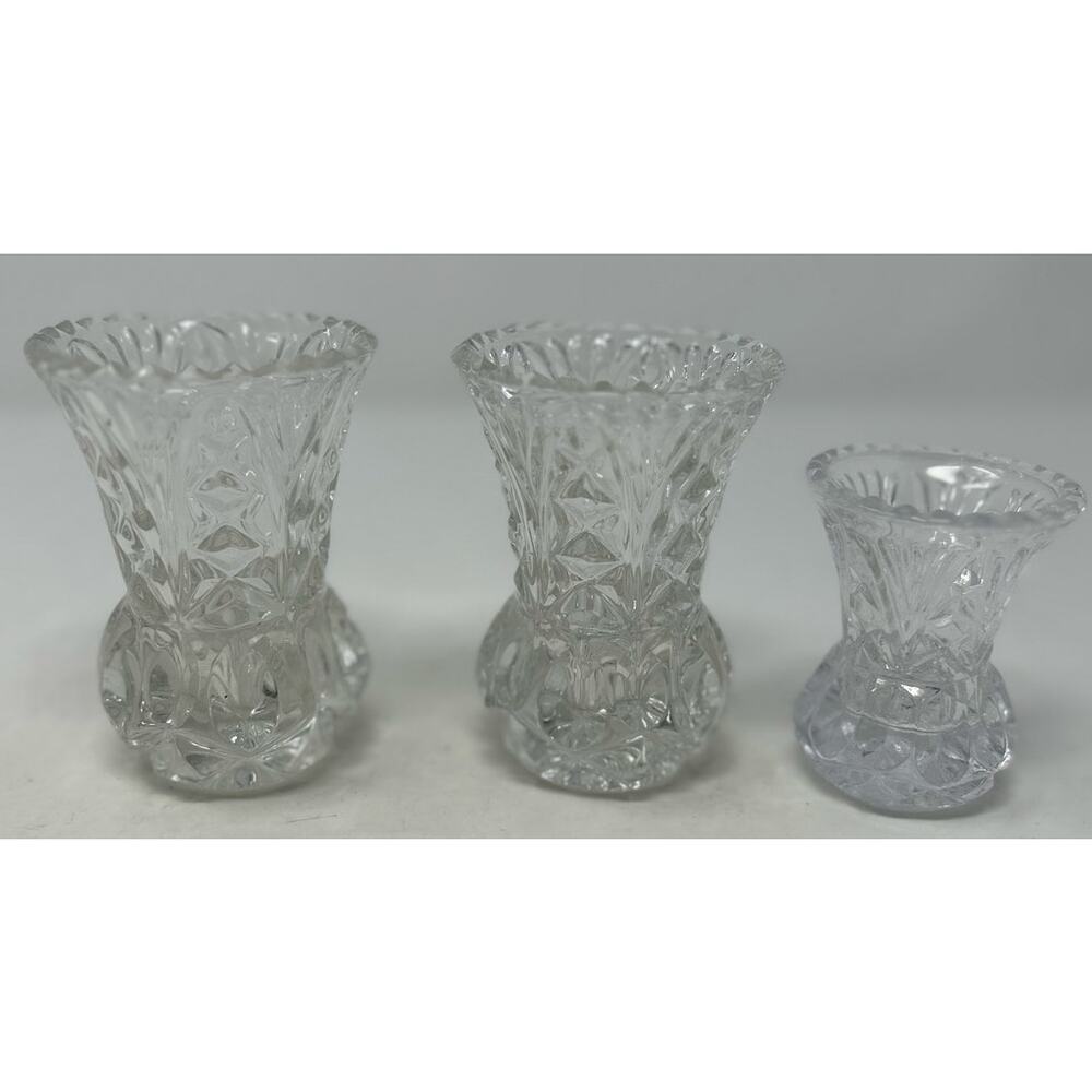 Clear Crystal Thumbprint Vintage Sawtooth Edge Vase‎ 3 3/4" Tall